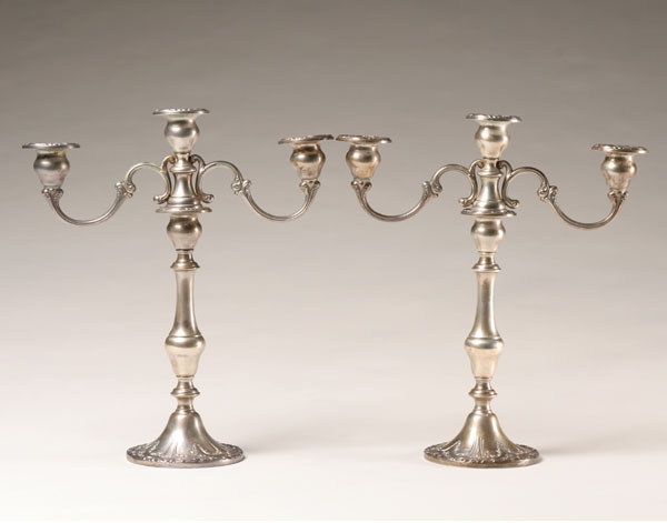 Pair Gorham sterling three light