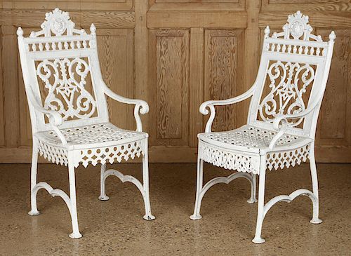 PAIR GOTHIC CAST IRON GARDEN CHAIRS