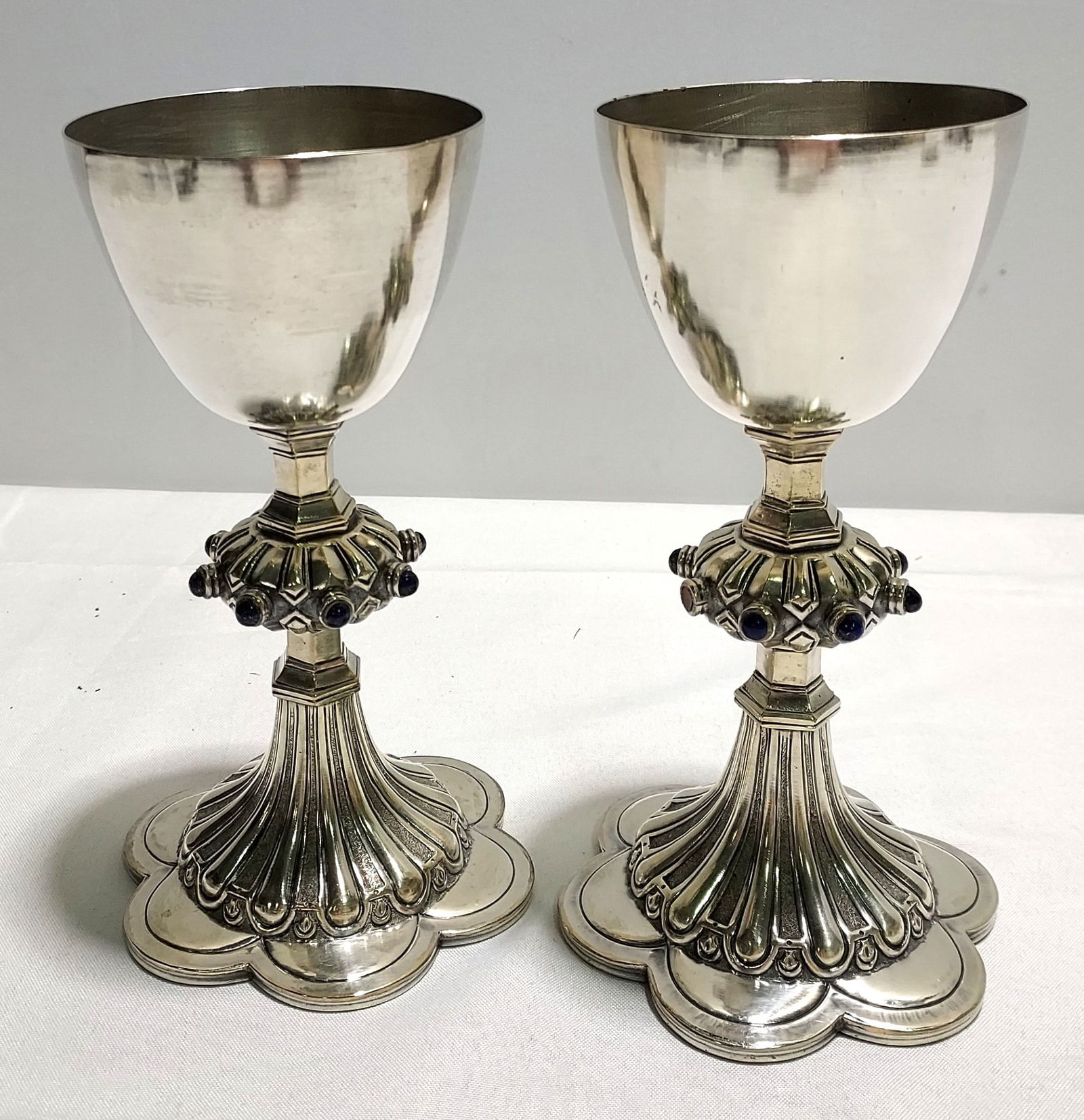 PAIR GOTHIC STYLE SILVER & LAPIS
