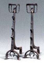 Pair Gothic wrought iron andir