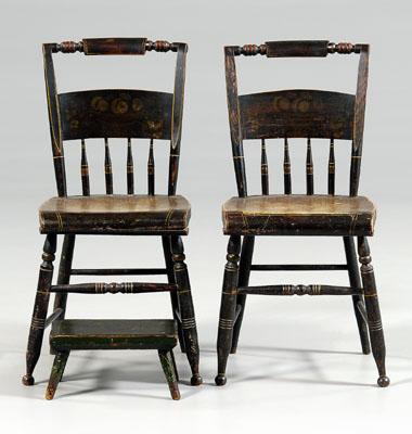 Pair grain-painted and stenciled