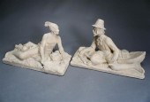 PAIR GRAY STONEWARE FIGURES OF