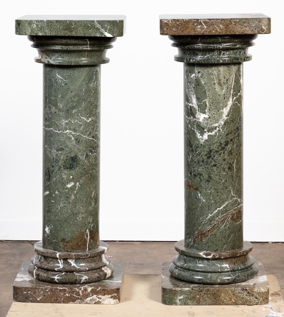 PAIR, GREEN-BROWN MARBLE COLUMN