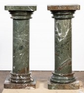 PAIR, GREEN-BROWN MARBLE COLUM