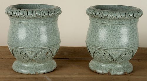 PAIR GREEN GLAZED GARDEN URNS ATTR.