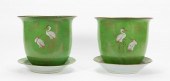 PAIR, GREEN GLAZED GILT CRANE