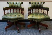PAIR GREEN LEATHER TUFTED UPHO