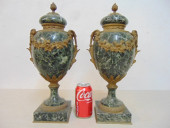 PAIR GREEN MARBLE GARNITURES,