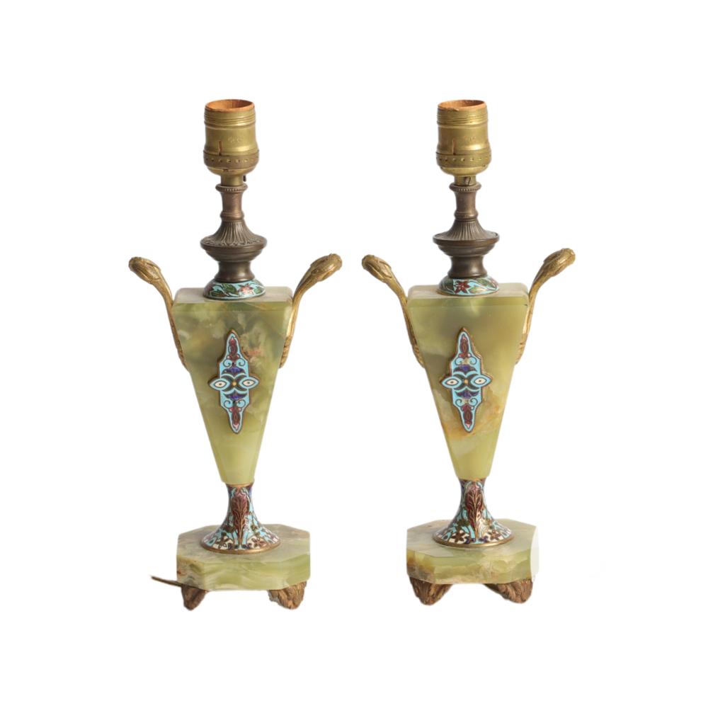 PAIR GREEN ONYX FRENCH CHAMPLEVE