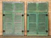 PAIR GREEN PAINTED WOOD SHUTTE