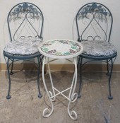 PAIR GREEN PAINTED WROUGHT IRO