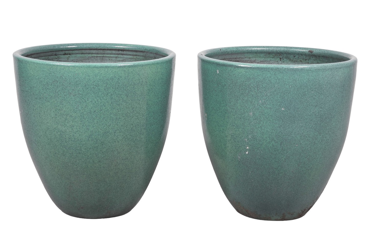 Pair green pottery planters,