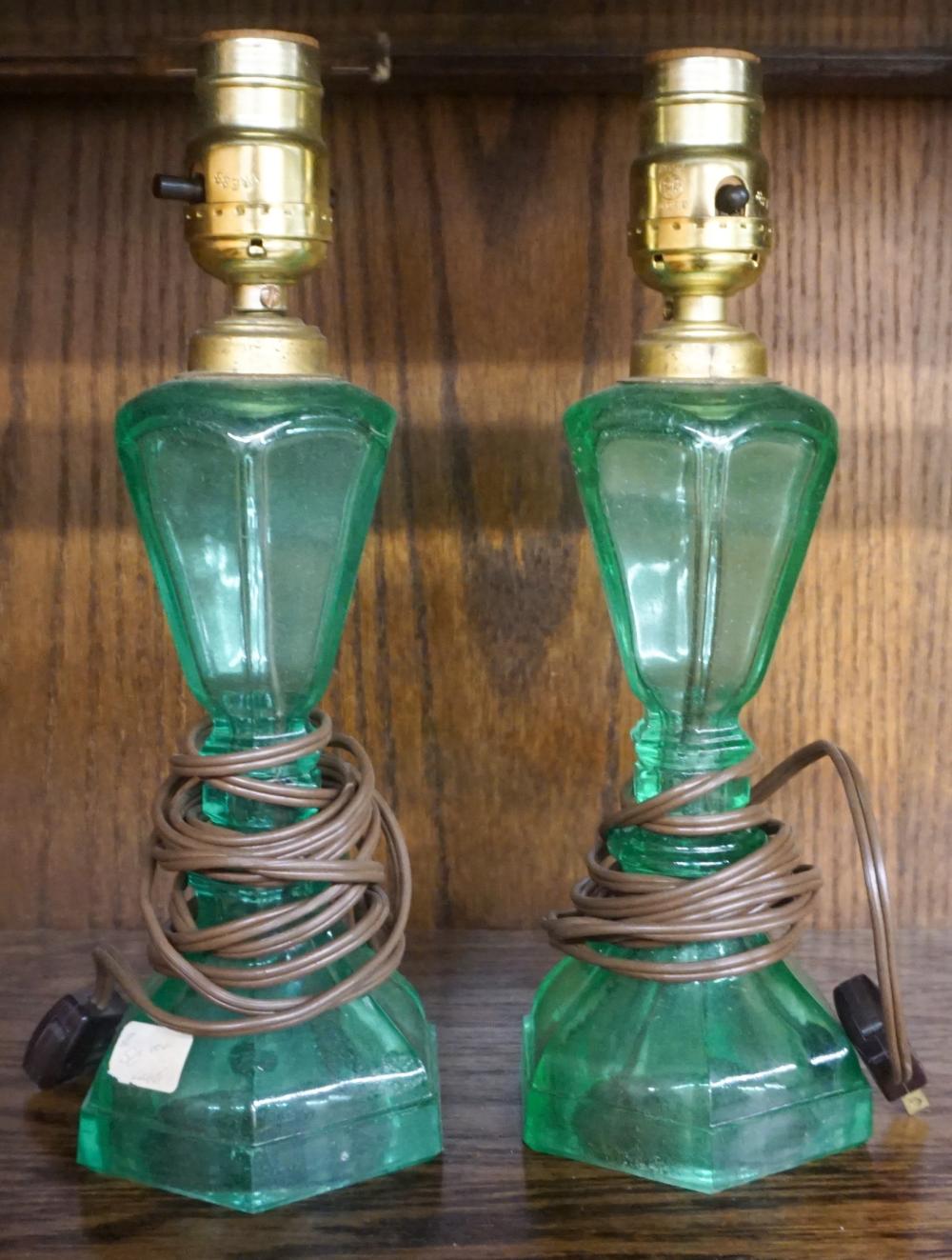 PAIR GREEN SANDWICH GLASS TYPE