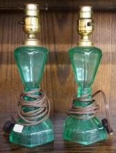 PAIR GREEN SANDWICH GLASS TYPE