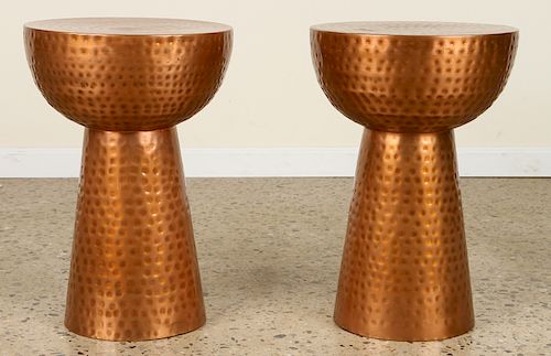 PAIR HAMMERED COPPER DRUM FORM