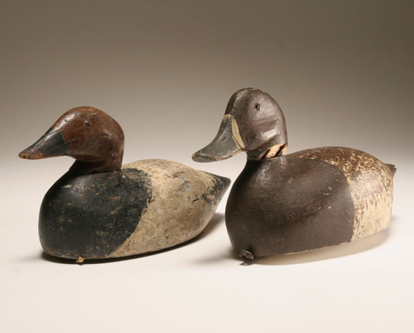 Pair hand carved wooden duck