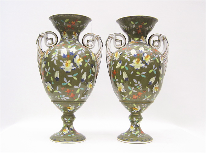 PAIR HAND ENAMELED PORCELAIN