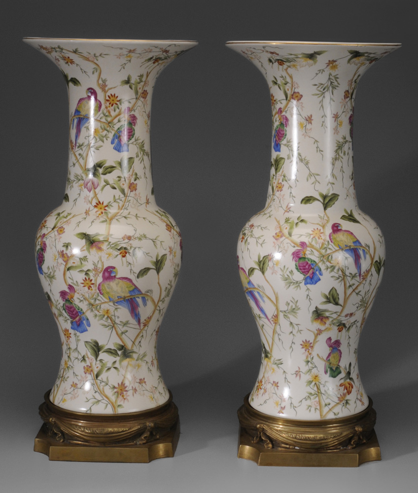 Pair Hand-Painted Porcelain Urns on