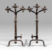Pair hand-wrought iron andiron