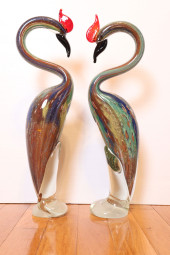 PAIR HANDBLOWN GLASS BIRD SCUL