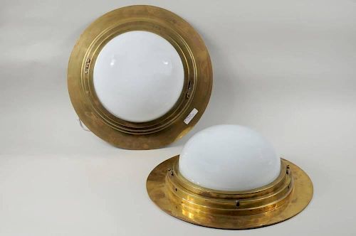 PAIR HEAVY BRASS & GLASS LIGHTING