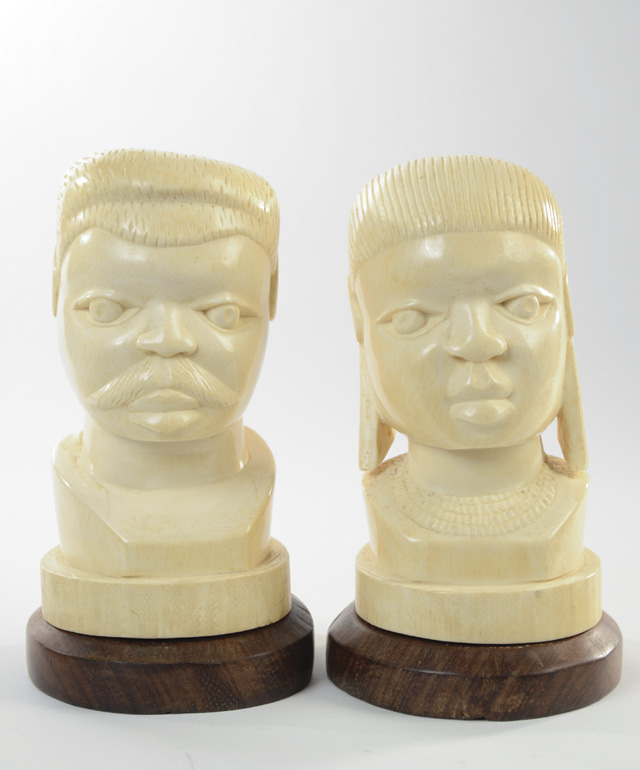 PAIR HEAVY ELEPHANT IVORY CARVED
