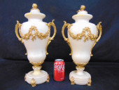PAIR HEAVY WHITE MARBLE, BRONZ