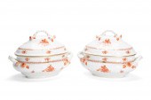 PAIR, HEREND RUST CHINESE BOUQ