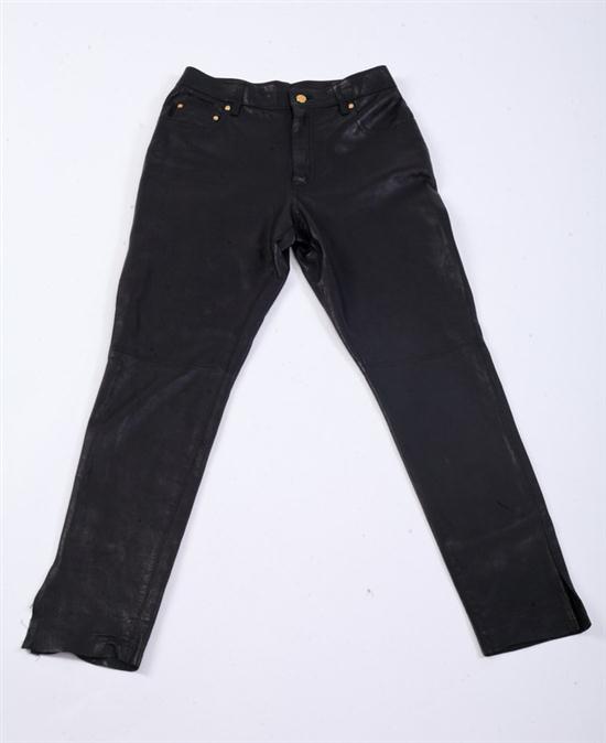 PAIR HERM?S BLACK LEATHER PANTS.