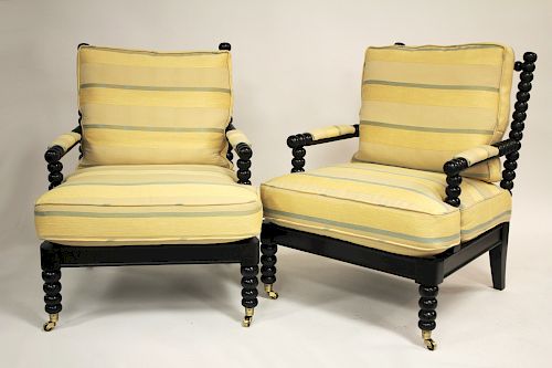 PAIR HICKORY CHAIR UPHOLSTERED