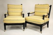 PAIR HICKORY CHAIR UPHOLSTERED