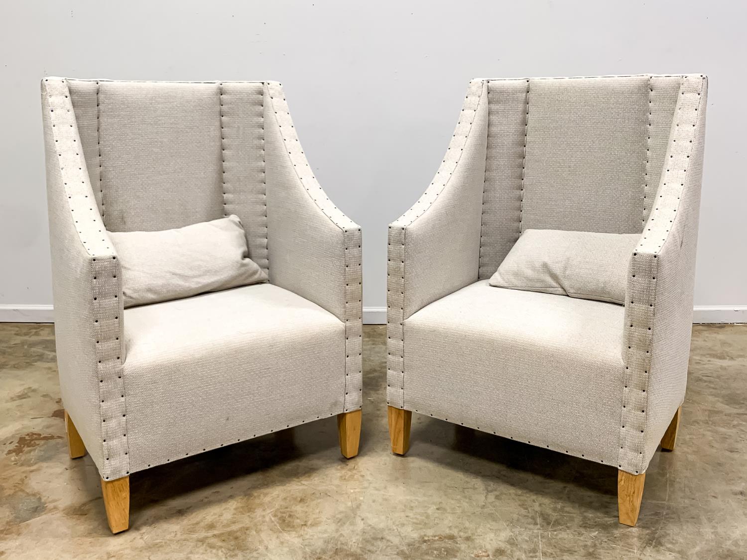 PAIR, HIGH BACK TAN UPHOLSTERED TUB