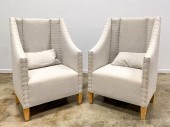 PAIR, HIGH BACK TAN UPHOLSTERE