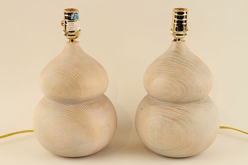 PAIR HWANG BISHOP TURNED WOOD LAMPS