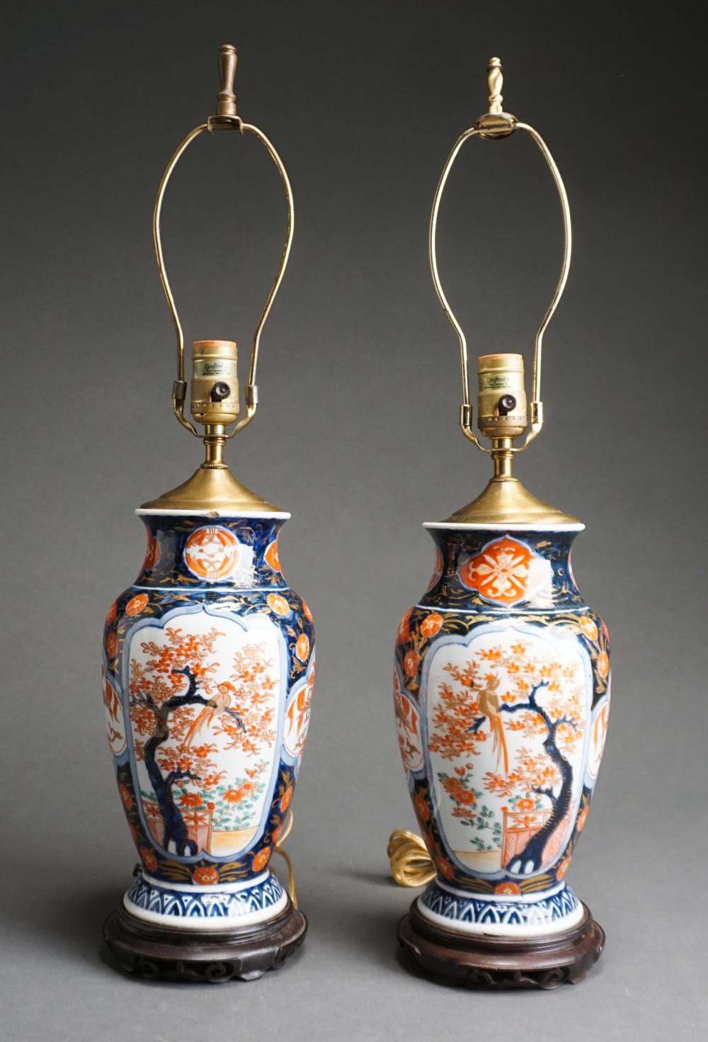 PAIR IMARI VASES MOUNTED AS
