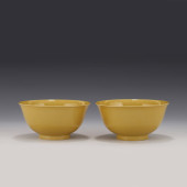 PAIR IMPERIAL YELLOW GLAZED MO