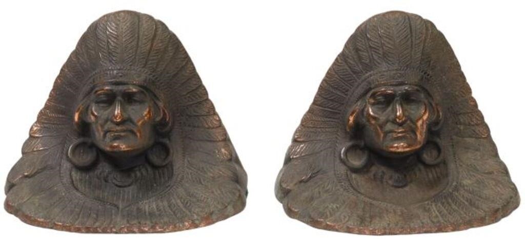 (PAIR) INDIAN CHIEF CAST IRON