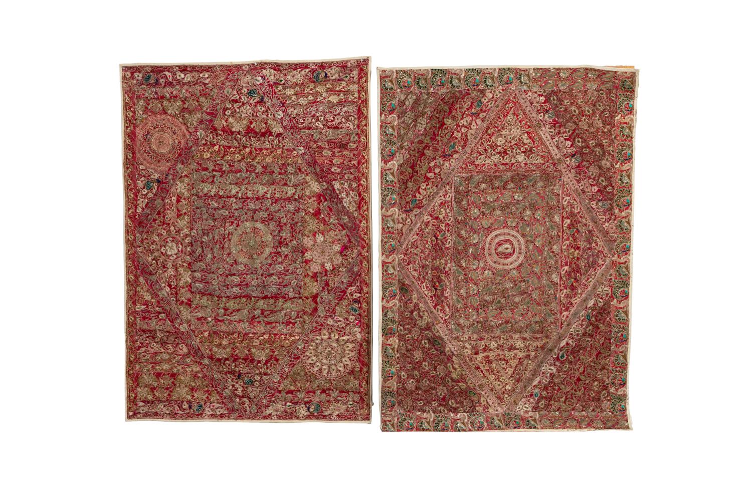 PAIR INDIAN EMBROIDERED &