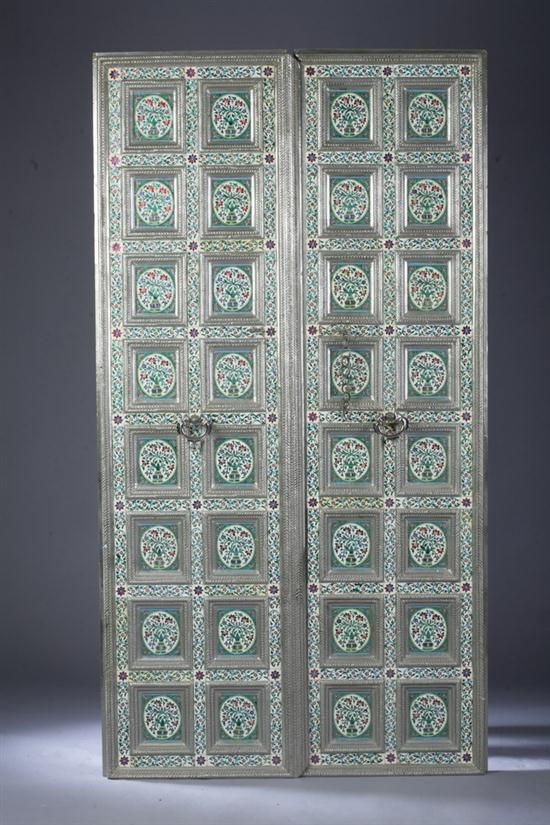 PAIR INDIAN ENAMELLED WHITE METAL