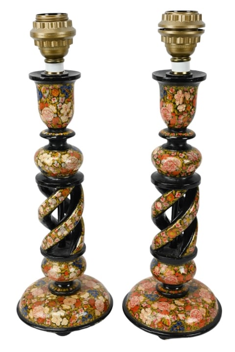 PAIR INDIAN KASHMIRI HAND PAINTED
