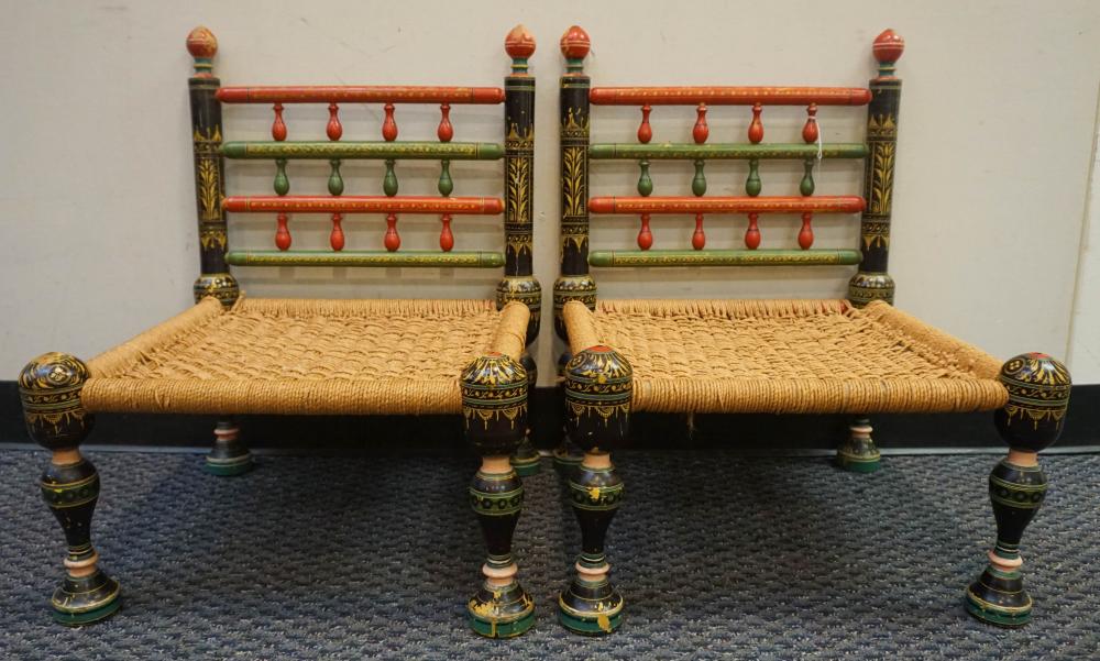 PAIR INDIAN PAINTED WOOD ROPE