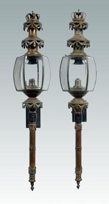 Pair iron and brass lanterns: