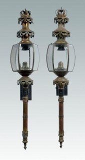 Pair iron and brass lanterns:
