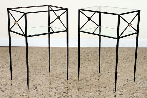 PAIR IRON BRASS SIDE TABLES
