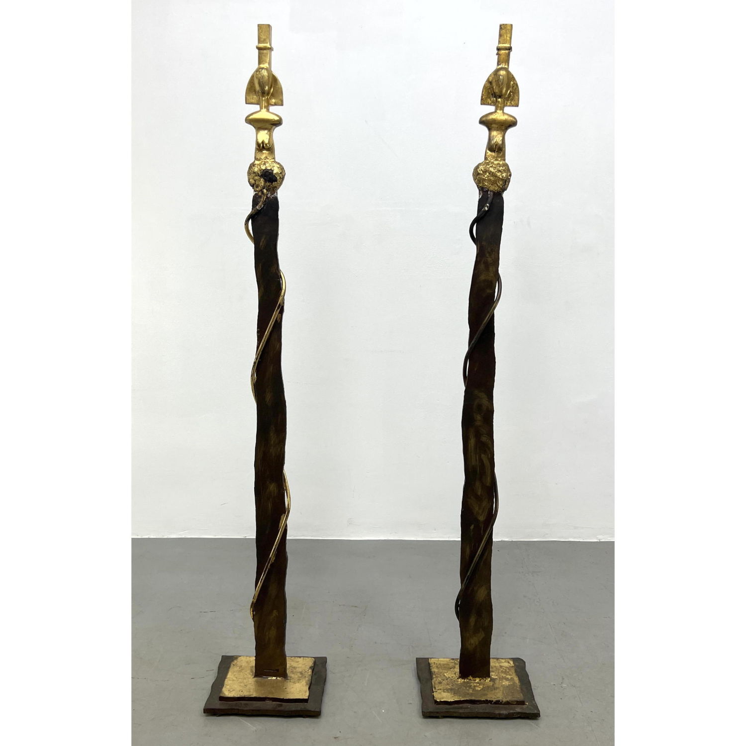 Pair Iron Brutalist Floor lamps.