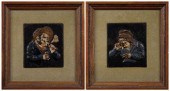 Pair iron figural plaques depi