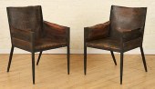 PAIR IRON LEATHER CHAIRS MANNE