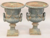 PAIR IRON OUTDOOR URNS, HT. 23