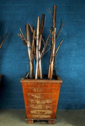PAIR IRON PLANTERS IRON FAUX B