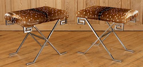 PAIR IRON UPHOLSTERED BENCHES